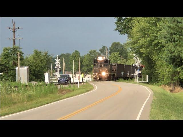 Push Pull Scrap Metal Train Passes RR Crossing With Tornado Siren Blaring, Cincinnati Eastern RR