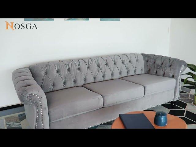 NOSGA - Velvet 3-Seat Chesterfield Sofa