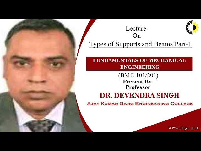 TYPES OF SUPPORTS AND BEAMS PART-1 | FME | LECTURE 01 BY DR. DEVENDRA SINGH | AKGEC