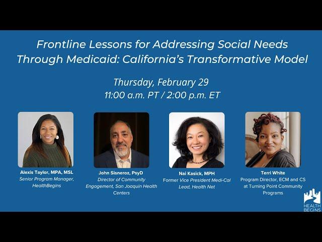 Webinar:  Frontline Lessons for Addressing Social Needs Through Medicaid