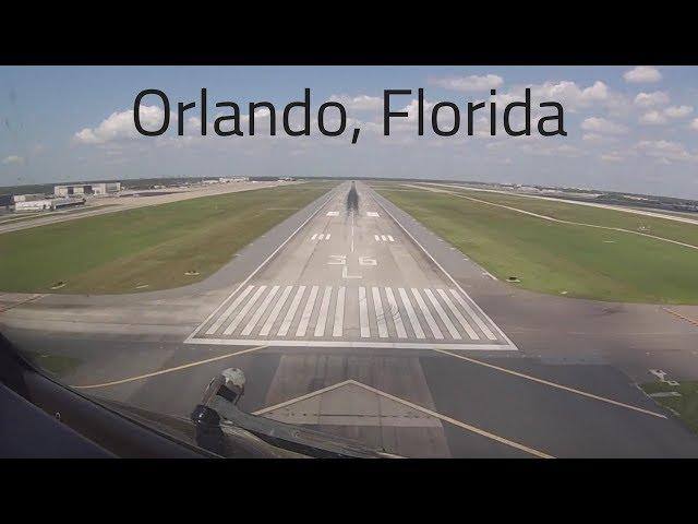 Cockpit view of a Boeing 757 landing, Orlando International Airport MCO, Florida