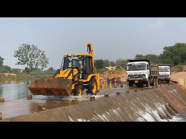 JCB 3dx Backhoe Making Pond with 2 Tata Truck For Making Fishing Farming Pond