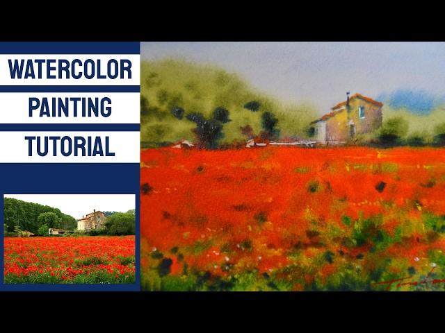 WATERCOLOR Painting TUTORIAL - How to Paint a LANDSCAPE #summerlandscape #wetonwettechnique  #loose