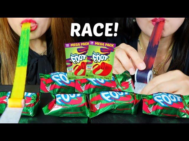 GUMMY RACE (FRUIT BY THE FOOT) MUKBANG CHALLENGE | Kim&Liz Too