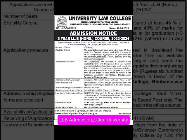 LLB Admission •• Utkal University 2023 ••• Sripati Dhal