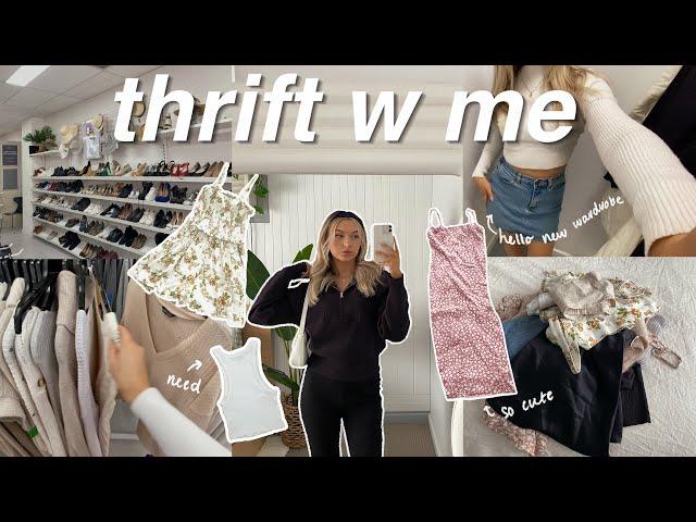 thrift with me for new wardrobe basics  spring try on haul + how i style!!