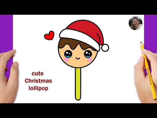 How to draw a cute lollipop easy | Christmas drawing | How to draw Christmas stuff