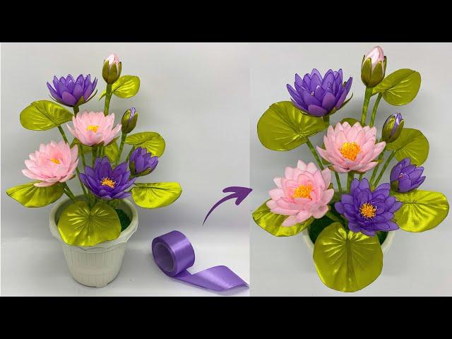 DIY | How To Make Lotus Flowers From Satin Ribbon | Satin Ribbon Flowers Easy