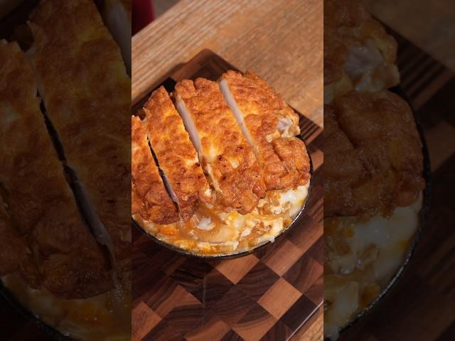 Making a Pork Cutlet Rice Bowl.
