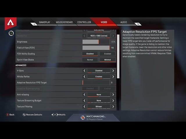 BrooksStyle's PC settings for Apex Legends