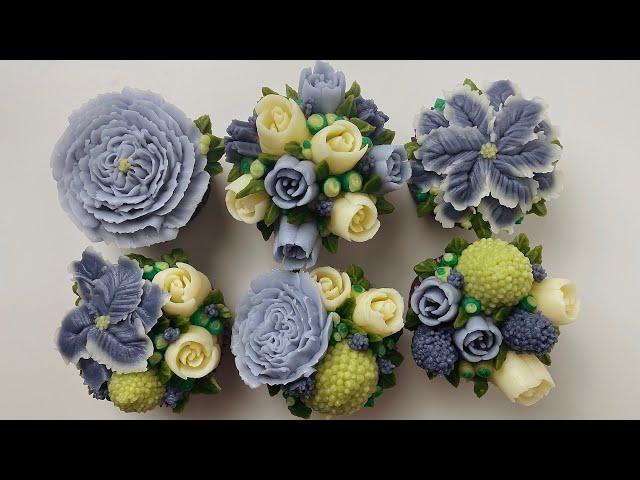 Butter Cream Flower Cupcakes in purple & white (visit anhbakes.com for recipes)