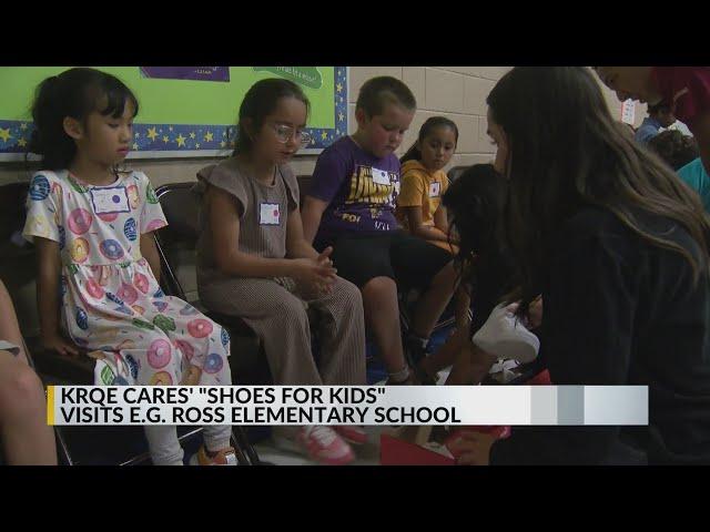 KRQE Cares Shoes for Kids hands out shoes at E.G. Ross Elementary School