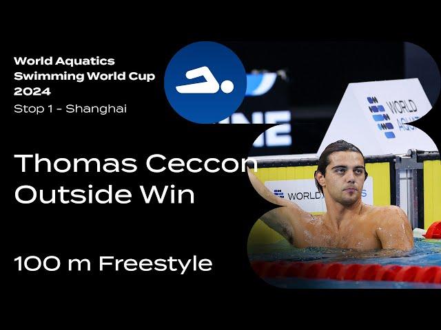  Thomas Ceccon Out Touches  Pan Zhanle from an Outside Lane at the Swimming World Cup 2024