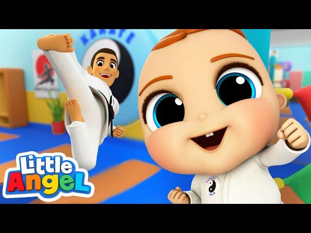 Hi-Ya! Karate Song | Playing Sports With Little Angel | Move and Learn | Kids Songs & Nursery Rhymes