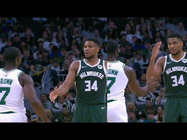 Giannis trolls Jaylen Brown with fake handshake after elbowing him in the head 