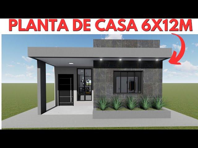 PLANTA DE CASA PEQUENA 6X12 METROS COM 03 QUARTOS! 72 M2!