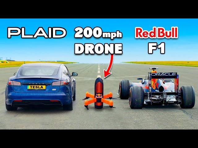 Tesla S Plaid v 200mph F1 Drone: DRAG RACE