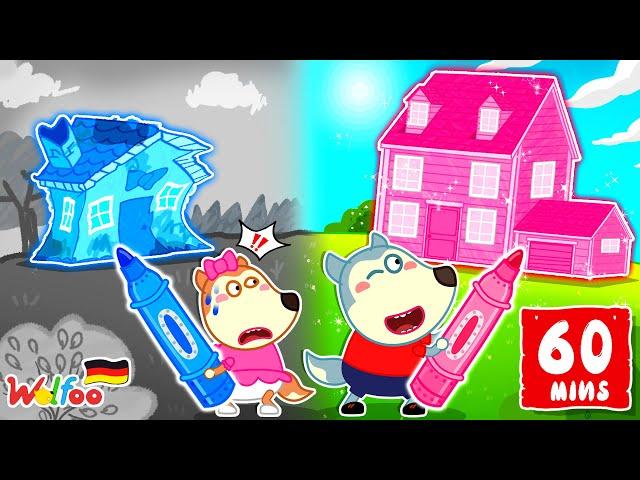 Wolfoo GeschichteWow, Wolfoo! Rosa vs. Blaue Spielhaus Challenge @WolfooDeutsch