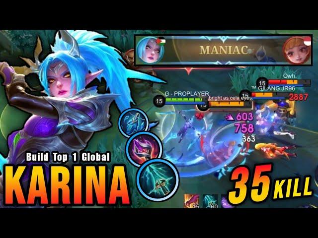 ONE VS ALL!! 35 Kills Karina Hard Carry, Almost SAVAGE!! - Build Top 1 Global Karina ~ MLBB