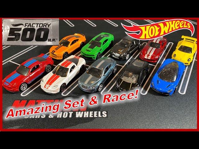 Let's Open Hot Wheels Factory 500 Horsepower! GREAT SET!! REVIEW & RACE!