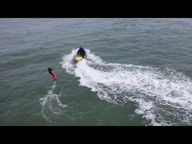 Chapmans Pool.  Jetski foiling adventure.