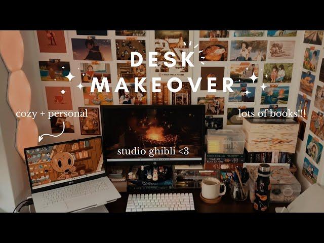 a desk makeover  creating a cozy space with studio ghibli, books and stationery