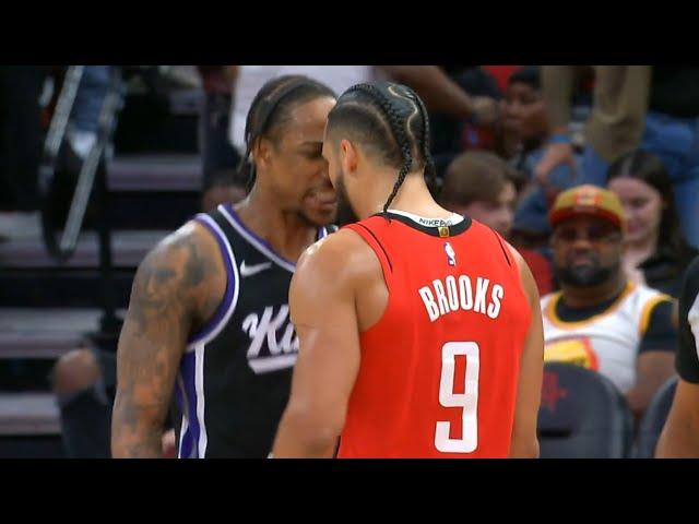 DeMar DeRozan and Dillon Brooks get heated in each others face then Brooks shoves DeMar 