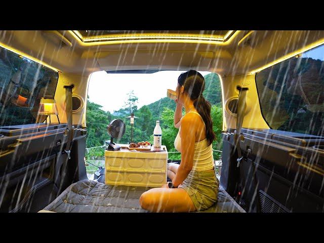 [247] Solo camping in the car on a rainy day. | Car camping