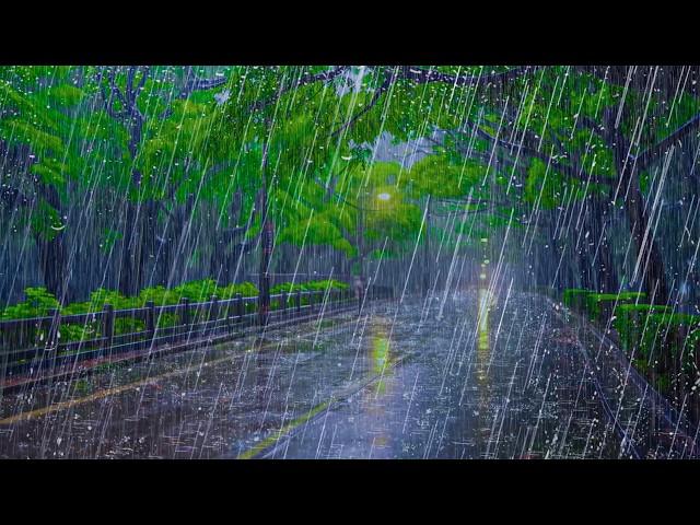 Fall Asleep in Less Than 2 MINUTES with Natural Sounds of HEAVY RAIN on Empty Road at Night