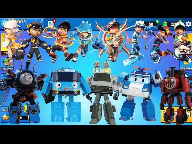 ALL BOBOIBOY FUSION NEW ELEMENTAL VS CARS, TRAIN AND BUS MONSTER in STUMBLE GUYS