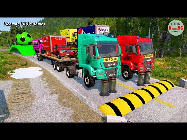 Double Flatbed Trailer Truck vs speed bumps|Busses vs speed bumps|Beamng Drive|503