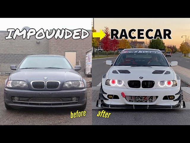 E46 Track car build in 12 minutes  - Supercharged BMW 330ci - Insane custom race car transformation.