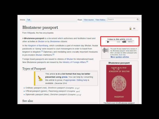 Bhutanese Passport - Wiki Audio (w/ text)