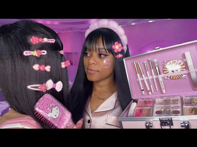 ASMR |  Girl Who Is Secretly OBSESSED With You Does Your Skincare/Makeup/Hair At Sleepover