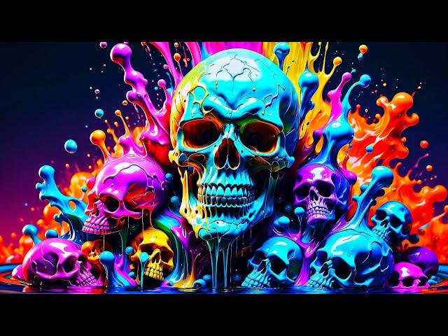 Trippy 4K UHD Psychedelic VJ Loop | Rainbow Melting Skulls No Sound Screensaver | Background Video