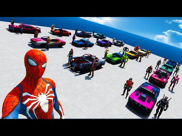 Spiderman and SuperHero Friends - Muscle Сars Skill Test Challenge GTA V mods