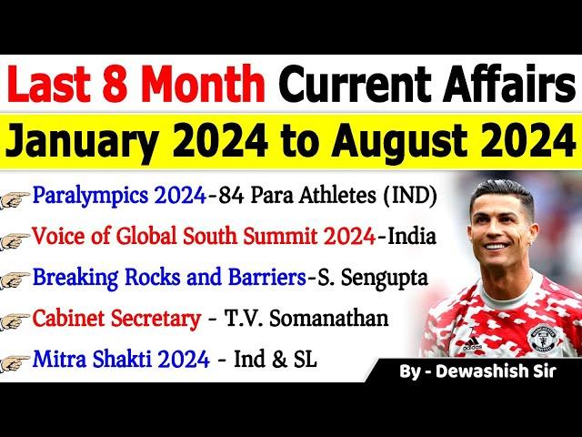 Last 8 Months Current Affairs 2024 | January 2024 To August 2024 | Important Current Affairs 2024