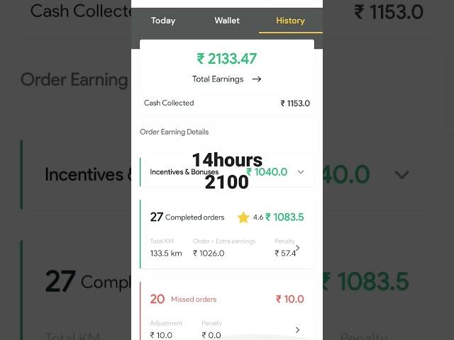 Rapido bike taxi 14 hours earning 2100 #rapidofood #rapido #earning #ola
