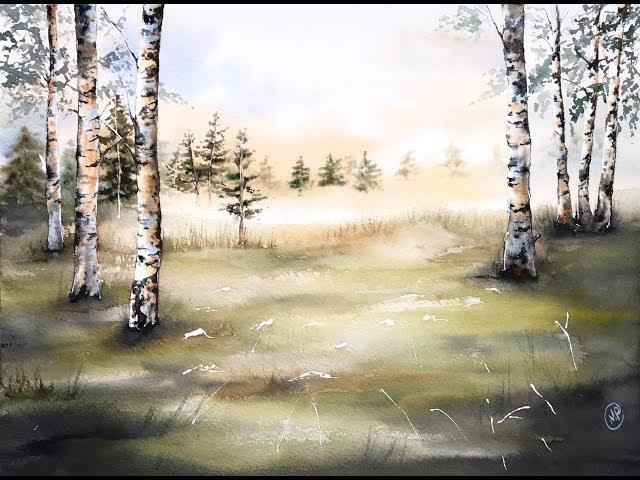 Forest of Birch Trees Watercolors Painting Demonstration