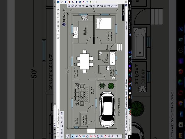 20 x 50 House Plan in SketchUp #housedesign #shorts