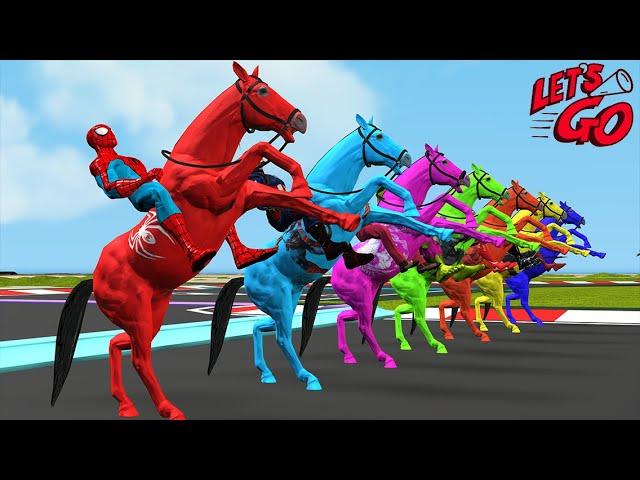 Spider-Man horse racing overcomes exciting challenges vs hulk vs iron man | Game GTA 5 superheroes