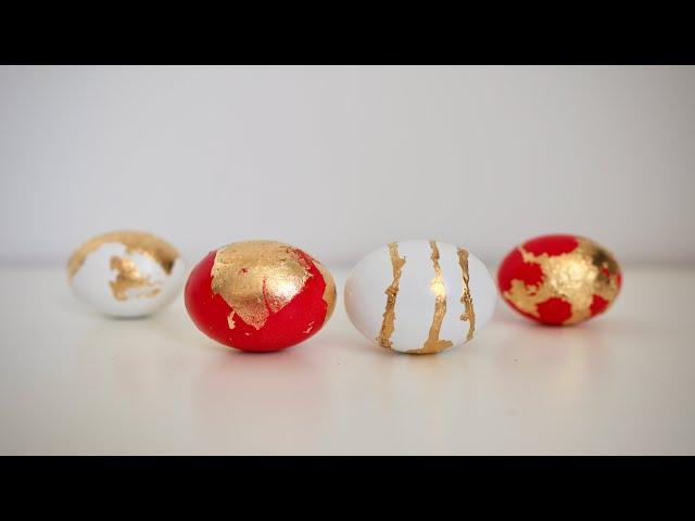 HOW TO MAKE GOLD-LEAF  EASTER EGGS | Red & White | Spring Diys