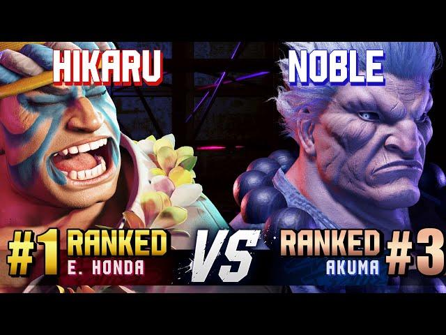 SF6 ▰ HIKARU (#1 Ranked E.Honda) vs NOBLE (#3 Ranked Akuma) ▰ High Level Gameplay