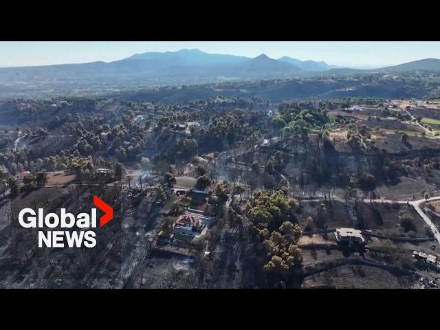 “It was hell”: Greece wildfire drone video shows devastation through Athens suburbs