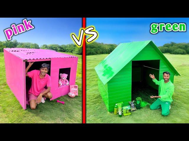 Overnight Survival Challenge || Using Only On Colour Items || Low Budget Colours House Challenge