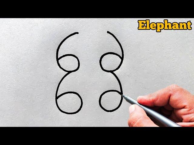 How To Draw Elephant From Number 66 | Easy Elephant Drawing Tutorial | Elephant Drawing Easy Video