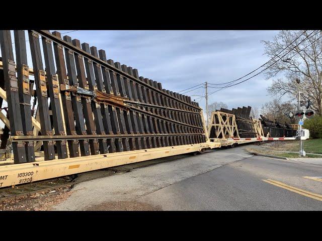 Train With Car Loads Of Huge Track Panels, Train On Tight Curve & War Bonnet Locomotive BNSF On CSX!