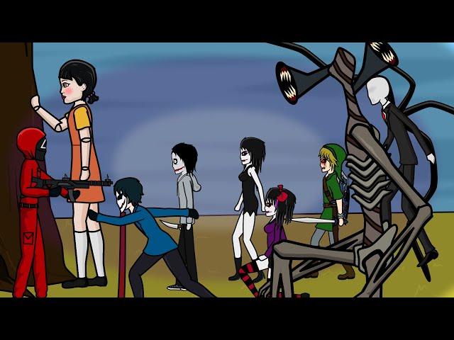 Squid Game VS Jeff the Killer, Jane, Nina, Bloody Painter, Ben Drowned, Slenderman, Ayuwoki