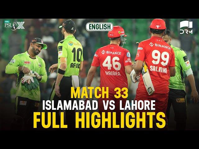 Full Highlights | Islamabad United vs Lahore Qalandars | 𝐄𝐍𝐆𝐋𝐈𝐒𝐇 | Match 33 | HBL PSL X | M3O1K