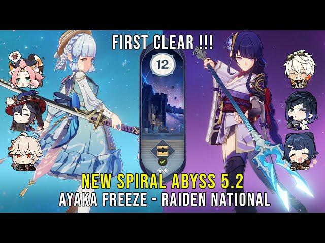 NEW Genshin Impact Abyss 5.2 | C0 Ayaka Freeze and C0 Raiden National Floor 12 9 Stars